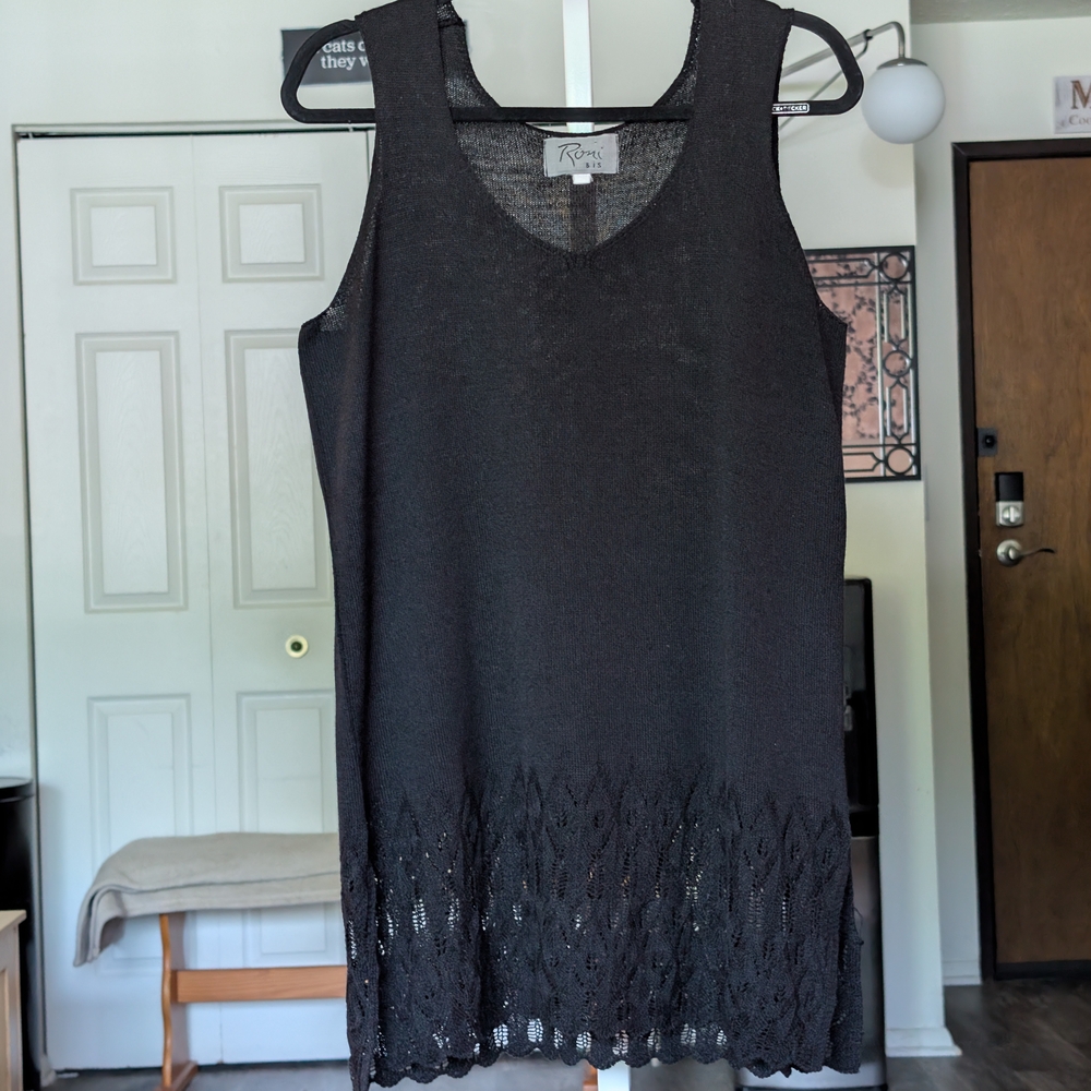 Vintage Black Knit Crochet Hem Tank Top